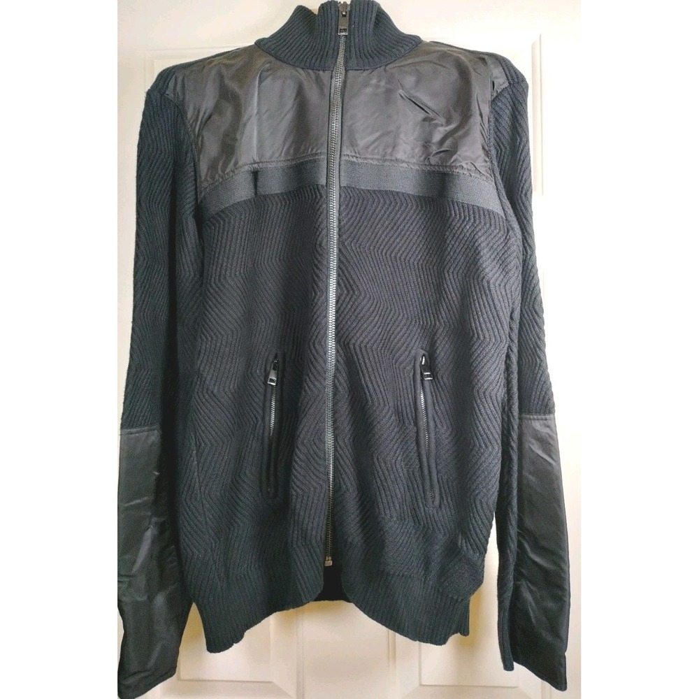 Vintage Diesel Full-Zip Heavyweight Cardigan Sweater Black Chevron Ribbed XL